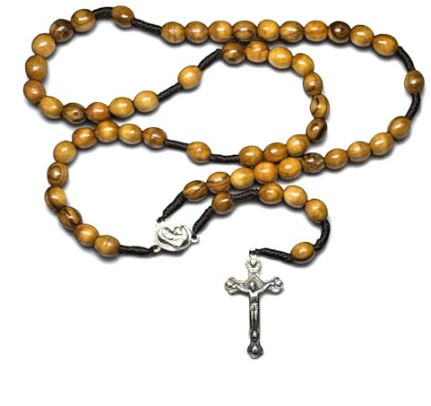 Holy Land Olive Wood Rosary, Handmade in Bethlehem & Jerusalem with Crucifix, Soil Sample & Certificate