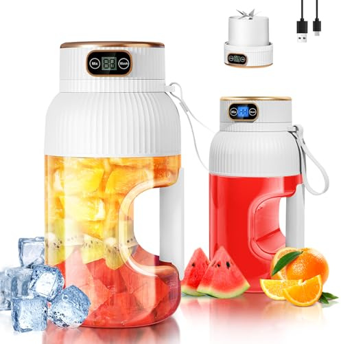 【Upgraded】Fine Life Pro Wiederaufladbarer Tragbarer Mixer/Entsafter/Blender, Neuer 1200ML Smoothie Maker mit Digitalanzeige für Gemüse und Obst, Zwei Modi, Leicht Zu Reinigen, 3D-10 Klinge, BPA Frei