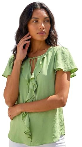 Roman Women Frill Front Vest Top Ladies Ruffle Blouse Summer Spring Special Occasion Evening Holiday Cruise Cocktail Party Short Long Sleeve Sleeveless V-Neck - Light Green - Size 12