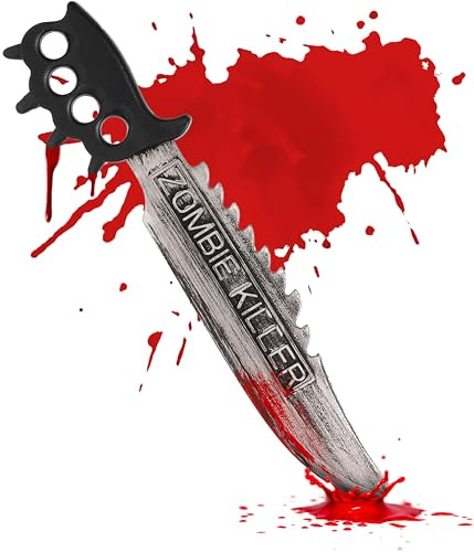 Halloween Realistic Weapons, Plastic Prop Weapon Fancy Dress Accessory Sword Daggers Slasher Bloody Knife Axe for Pretend Cosplay Novelty Dressing Up (Zombie Slayer Kinife)