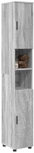 vidaXL Bathroom Tall Cabinet with Storage Grey sonoma 30 x 35 x 192 cm, Ample Storage for Modern Bathroom, Tall Cabinet with Doors, Adjustable Shelving Unit, Functional Organizer