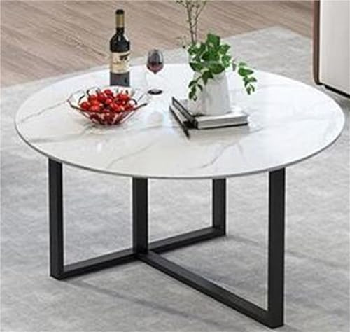 JingNian Runder Couchtisch aus Glas, Moderner Mitteltisch mit Metallrahmen für Wohnzimmer, Schlafzimmer oder Büro, Einfach zu Montieren(B,80cm)