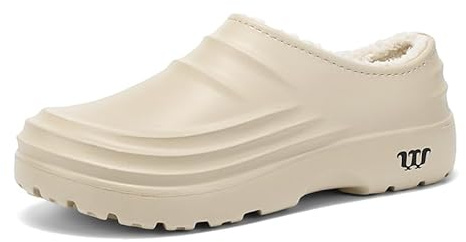 FLIOZY Chaussures de Travail d'hiver en Laine pour Hommes, résistantes à l'huile et à l'eau, avec Semelles antidérapantes, Pantoufles et Sabots de Cuisine Chauds et Confortables, Beige, Taille 36