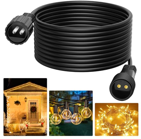 Cadena de luces de 6 m, 2 pines, cable de extensión para exteriores, IP65, impermeable, para luces esféricas, carámbanos, luces de Navidad, luces de red, cadena de luces solares