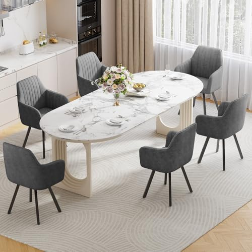 Ckaff Esszimmerstühle Drehbar mit Armlehne 6er Set, 360°Drehbar Polsterstuhl Küchenstuhl aus Samt, Stühle Esszimmer Schminkstuhl mit Metallbeine und Rückenlehne für Esszimmer Schlafzimmer, Dunkelgrau