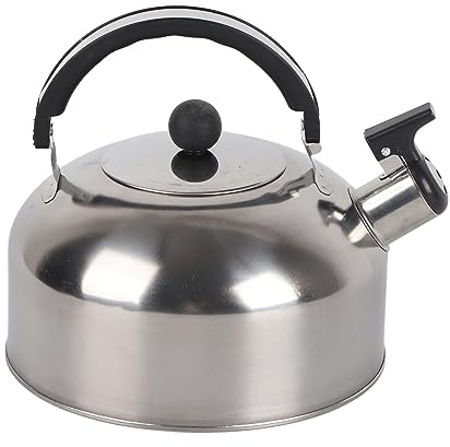 Qcwwy Bouilloire de Camping en Acier Inoxydable 3L, Bec Sifflant Compact et Léger, Haute efficacité pour la Randonnée, le Camping, les Activités de Plein Air (Couleur inox)