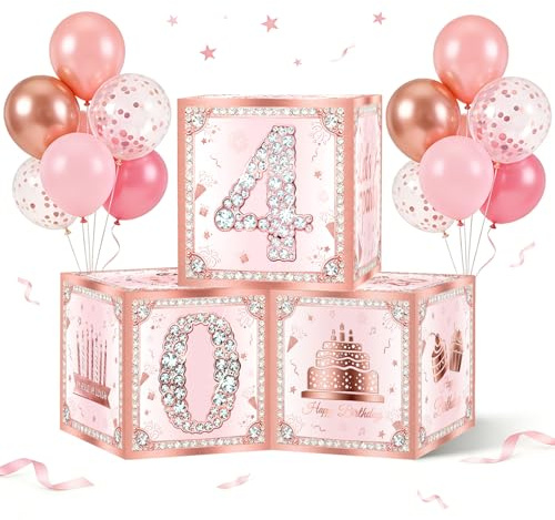 Décoration Anniversaire 40 Ans Femme, 3 Boîtes Déco Anniversaire 40 Ans Or Rose, Fournitures de Fête 40 Ans Carton, Boîtes Cube Thème 40 Ans Décoration de Table pour Femme