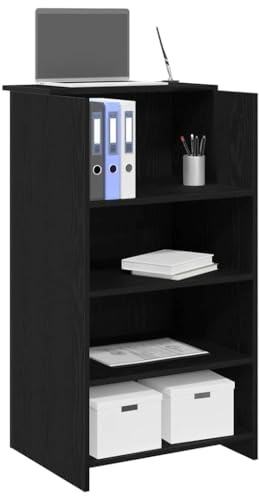 KKgypkn Empfangstheke Schwarz 55x50x103,5 cm Holzwerkstoff mit integriertem Tresen und Regal für Büro Lobby Empfangsschreibtisch Pult