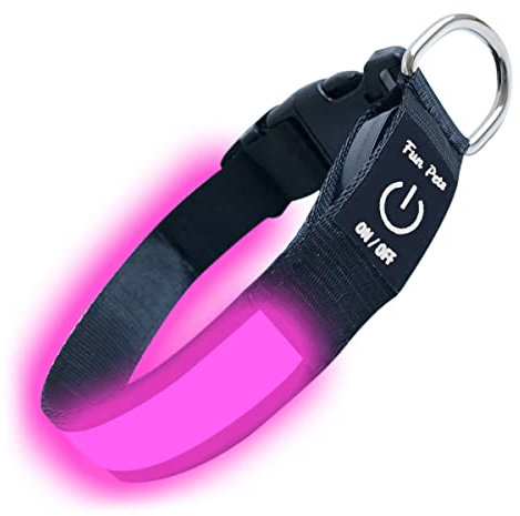 Fun Pets Collier pour Chiens LED Rose - Rechargeable par USB - Grande Visibilité et Sécurité Améliorée - Très Petit, Petit, Moyen, Large & Très Large