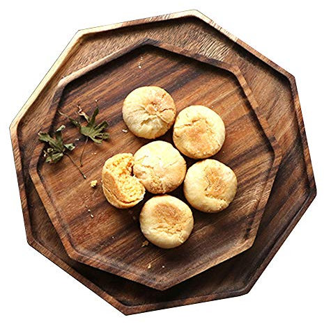 Juego de 2 bandejas cuadradas octogonales de madera de acacia para servir pan para ensalada de frutas, platos de verduras y alimentos