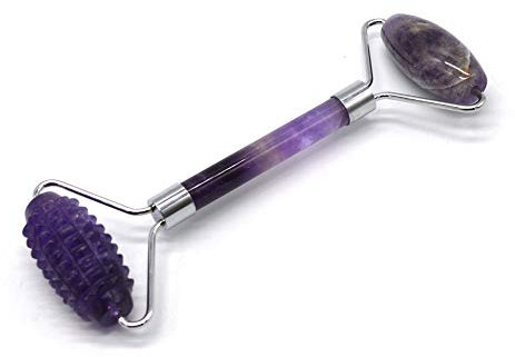 RODEREK Amethyst-Gesichtsmassagegerät, Jade-Roller, geschweißt, Anti-Aging-Gesichts-Jade-Roller, Doppelhals-Heilung, Schlankheitsmassagegerät, echte Jade-Rolle für Augenschwellungen