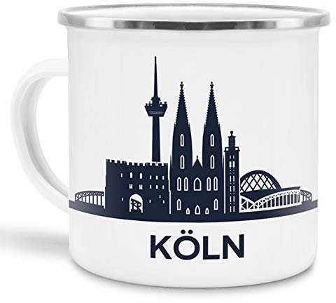 Tassendruck Emaille-Tasse mit Skyline von Köln - Souvenir/Edelstahl-Becher/Metall-Tasse
