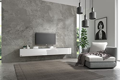 Wuun® TV Lowboard TV Board hängend I 100cm-280cm I Hängeschrank Wohnwand/Somero I Schwarz-Matt/Weiß-Hochglanz I 200 (2X 100) cm