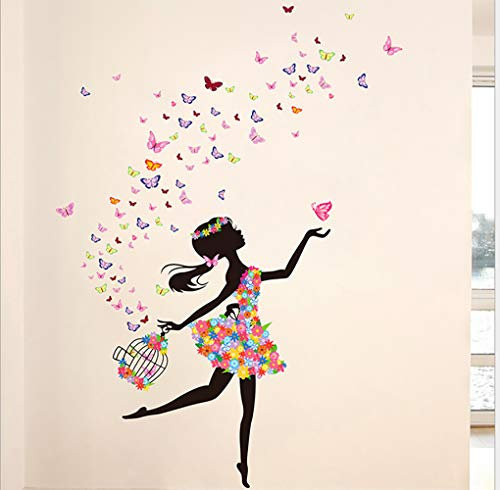 LifeUpTanz Mädchen Blume Elf Wandaufkleber - Fee Wandtattoos, romantisch für Wohnzimmer Mädchen Zimmer Kindergartendekoration, PVC, abnehmbare, DIY