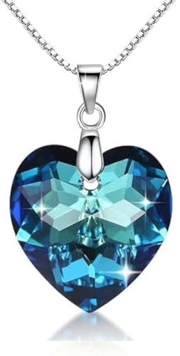 Crystalline Azuria 925 Plata de Ley Amor Corazón Cristales Azul Collar con Colgante 45 cm para Mujer y Niña