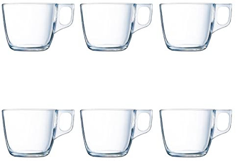 Luminarc Nuevo Set de Tazas de Vidrio, Desayuno para café, aptas para microondas, 22 cl, Juego de 6 Unidades, Transparente
