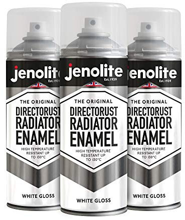 JENOLITE Directorust Pintura en Spray para Radiadores Esmalte | BLANCO BRILLANTE | 3x400ml | Resistente hasta 130ºC | Pintura duradera que no amarillea | No necesita imprimación