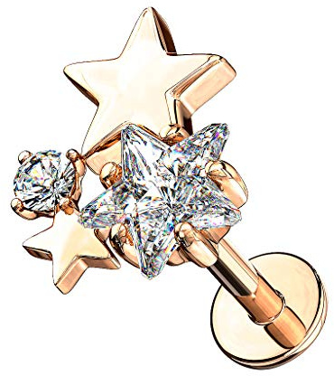Taffstyle Piercing Stecker Sterne mit Kristall | Lippe Ohr Nase