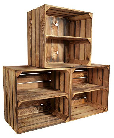 CHICCIE 3 Set Weinregal Wino aus Holz - Geflammt 1x Regal Holzkiste