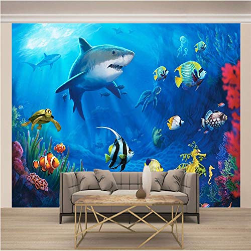 Fototapete Wohnzimmer Hai Korallenfische 300cmx210cm 3D Fototapeten Wandbild Motivtapeten Vlies-Tapeten Wand Vinyl Wandbild Tapete Wohnzimmer Schlafzimmer Wandgemälde
