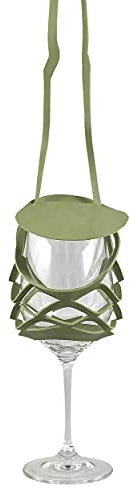 VINSTRIP® GLASSLING OLIVE - Weinglashalter zum Umhängen mit Schutzdeckel - praktischer Netzglashalter für Festivals, JGA, Stehparties, Weinwanderung, Geburtstagsausflug, ...