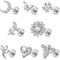 Milacolato 8PCS 16G Edelstahl Tragus Ohrringe für Damen Herren Knorpel Helix Piercing Lippenringe Nase Labret Chirurgenstahl Knorpel Ohr Piercing CZ Daith Tragus Piercings Ohrstecker Silver