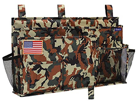 Surblue Bedside Caddy Hanging Organizer Storage Bag Pocket for Bunk, Hospital Beds, College Dorm Rooms, Baby Bed Rails, Camp - 8 Pockets (Large, Jungle)