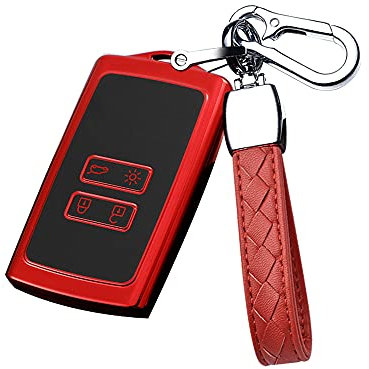 HIBEYO Samrt Autoschlüssel Hülle passt für Renault Cover TPU Silikon Schutzhülle Schlüsselhülle für Renault Megane Espace Scenic Laguna koleos Clio Zoe Schlüsselanhänger Schutz Etui 4 Tasten-Rot