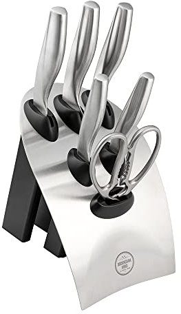 Rockingham Forge 230 Series 7-Piece Knife Block Set Fully Forged Kitchen Knives and Scissors Set,Silver
