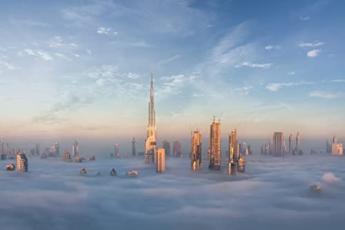 VLIES Fototapete-DUBAI-(PF6297)-450x280 cm-Emirat UAE Stadt Panorama Wolkenkratzer Burj Khalifa Hafen Skyline Meer Metropole Dekor XXL Wandbild Wandtattoo Poster