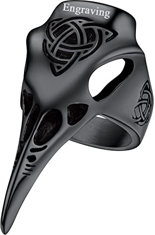 FaithHeart Schwarz Ring in Größe 57 Punk Gotik Odin Rabenschädel Fingerring Siegelring Punk Gotik Statement Ring Nordic Fingerring für Vatertag Valentinstag Geburtstag