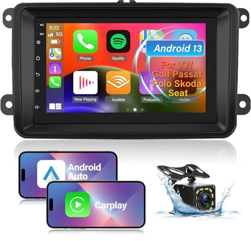 Android Autoradio für VW Golf 5 6 T5 RCD Caddy Passat Polo, Skoda, Seat mit Carplay und Android Auto, 7 Zoll Touchscreen Radio mit navi WiFi GPS Lenkradsteuerung + Rückfahrkamera + Mikrofon