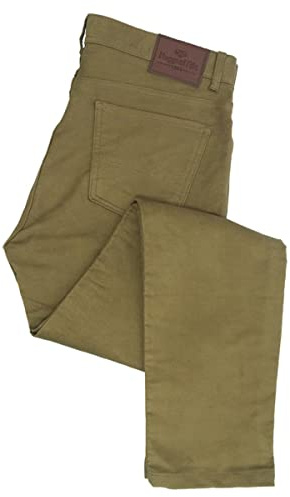 Hoggs of Fife Carrick Stretch Tech Moleskin Trouser Dried Moss - Teflon Coated (blue sign), Classic four pocket styling, brass zip