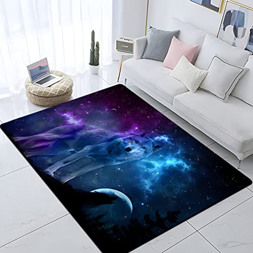 Xisnuient Dschungel Tiere Wolf Teppich Sternenhimmel Traumfänger Wölfe Muster Flanell Teppichmatte für Wohn Esszimmer Schlafsaal Schlafzimmer Home Decor Küche Flur Badezimmer (Blau,120x160 cm)