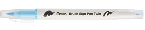 Pentel Brush Sign Pen Twin SESW30C Fibre Pen, 2 Brush-like Tips, Baby Blue (Pack of 1)