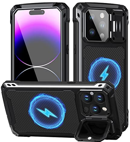 WIFORT for iPhone 14 Pro Max Case with Stand Shockproof Heavy Duty Phone Case 360 Full Body Case & Bulit-in Screen Protector 14 promax Protective Metal Cover Compatible with Magsafe Wireless Charging