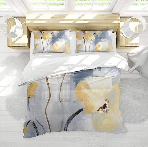 Ropa de Cama Retro 3 Piezas Pintura de Tinta Amarilla Funda de edredón con Cierre de Cremallera y Lazos de Esquina Fundas nórdicas Transpirables Ultra Suaves 260x240cm