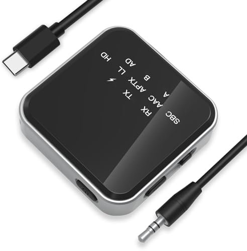 Bluetooth Audio Adapter 2 in 1, Bluetooth Empfänger Receiver 5.2 mit 3.5mm Audio-Kabel, Geringe Latenz Drahtloser Audio Adapter für TV, PC, Bluetooth Lautsprecher (Schwarz)