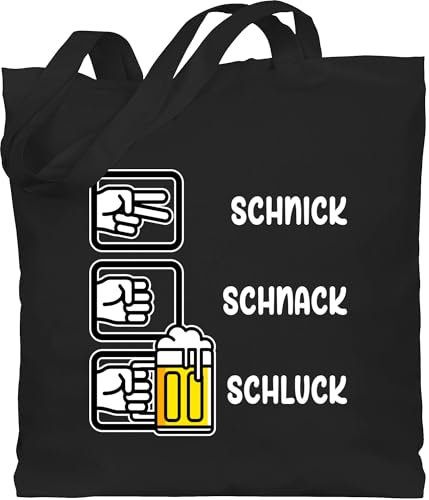 Baumwolltasche - & Alkohol Herren - Schnick Schnack Schluck I Schere Stein Papier I Saufen I JGA Trinksprüche Malle I Trink Spruch I Party I Bierliebhaber I Alkoholliebe - Unisize - Schwarz - sauf