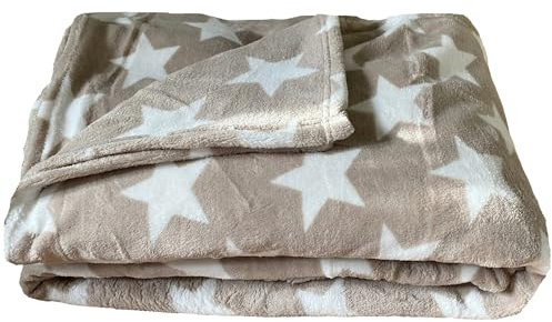 Cleanlevel EST 2016 Flauschige Microfaser Kuscheldecke Coral Fleece Decke Wohndecke Sofadecke Couchdecke Couch Sterne 150cm x 200cm Sternendecke Beige
