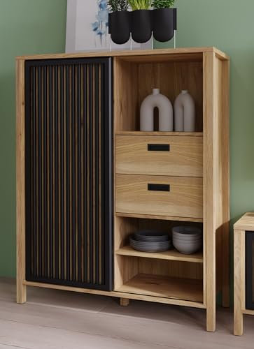 möbelando Kommode >Jecho< in Mauvella Eiche/Schwarz - 103,4x129,9x40,2cm (BxHxT)