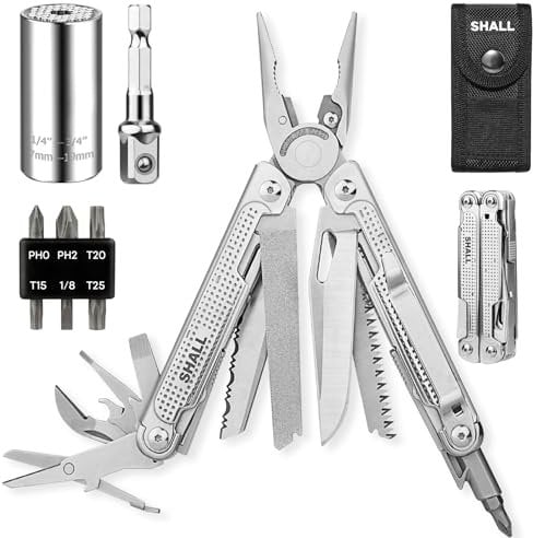 SHALL Multitools,Mehrzweck-Werkzeug mit Schraubendreher-Bits und Universal-Steckschlüssel,18-in-1 Multitool Pliers,for Camping Fishing Survival Hunting