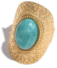 BISONBLUE Ringe Damen Damenschmuckring Rings Herren Geschenk Naturstein Rosa Grün Türkis Ring Damen Bohemian Stilvoll Verstellbare Öffnung YH033A