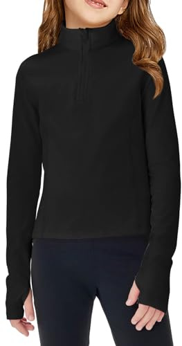 Haloumoning Girls Half Zip Pullover Sweatshirt Long Sleeve Workout Shirts Mock Neck Athletic Cropped Tops Black