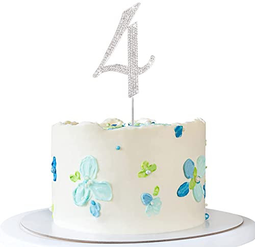 Tortendeko Silber Strasssteine Happy Birthday Cake Topper für Geburtstag Deko (Silber-4)