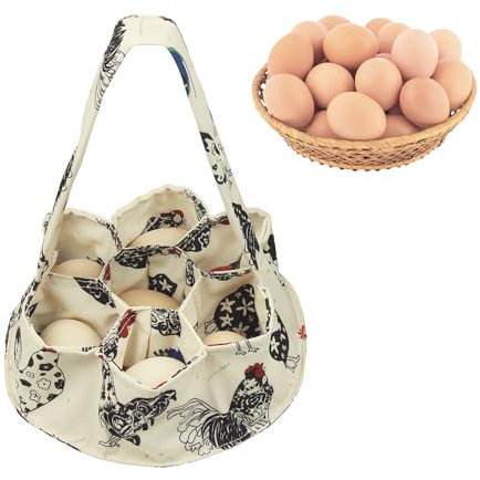 Porssaut Eier Sammelkorb Mini, Eierkörbe für frische Eier, Mini Eiersammelkorb mit 7 Beuteln,Strapazierfähige Segeltuch(2Stk)