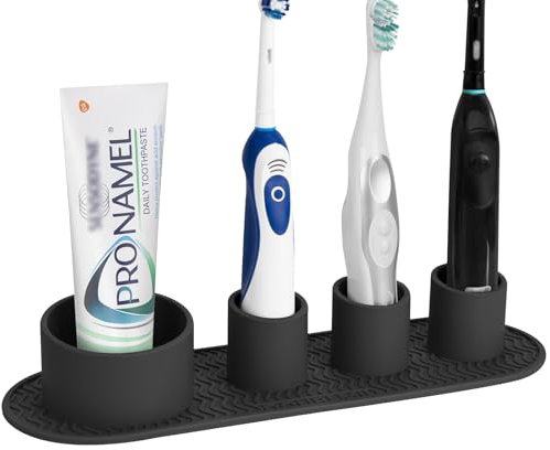 Linkidea Portaspazzolino elettrico, Supporto per spazzolino in silicone per manico grande, Organizer per spazzolino da banco a 4 scomparti compatibile con Oral-B DB4010, Pro 100 CrossAction(nero)
