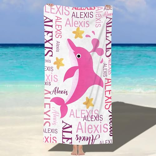 MJARTORIA Personalisiert Strandtuch Microfaser Badetuch mit Namen Kinder Damen, Beach Towel Handtuch Badetuch Stranddecke Schnelltrocknend für Reise Schwimmen Sauna Yoga Fitness 76x152cm Mikrofaser