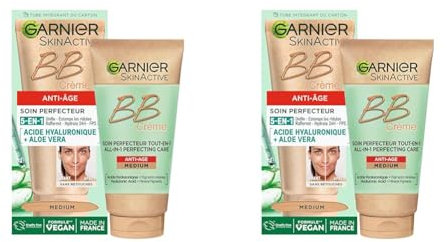 Garnier - BB Crème Anti-Âge - Soin Perfecteur Tout-en-1 Anti-Imperfections - FPS 25 - Enrichi en Acide Hyaluronique & Aloe Vera - Pour Tous Types de Peaux - Teinte : Medium - Skin Active - 50 ml