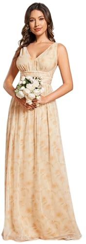 Ever-Pretty Damen Abendkleid A-Linie V-Ausschnitt Ärmellos Chiffon Hohe Taille Goldene Rose 58